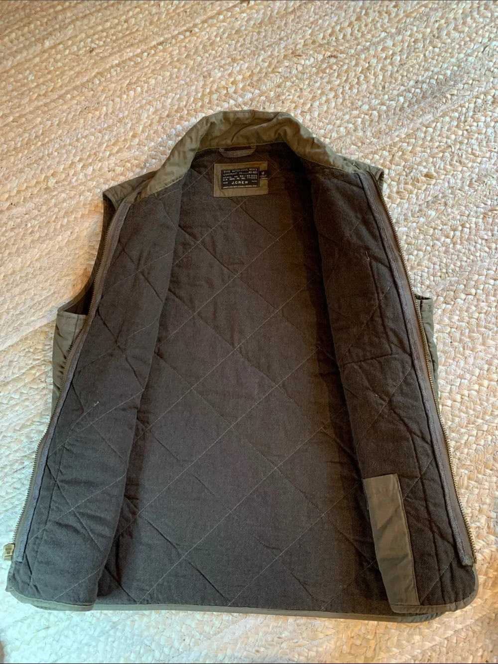 J. Crew Quilted Men's Olive Green Vest Jacket - Lightweight Layering